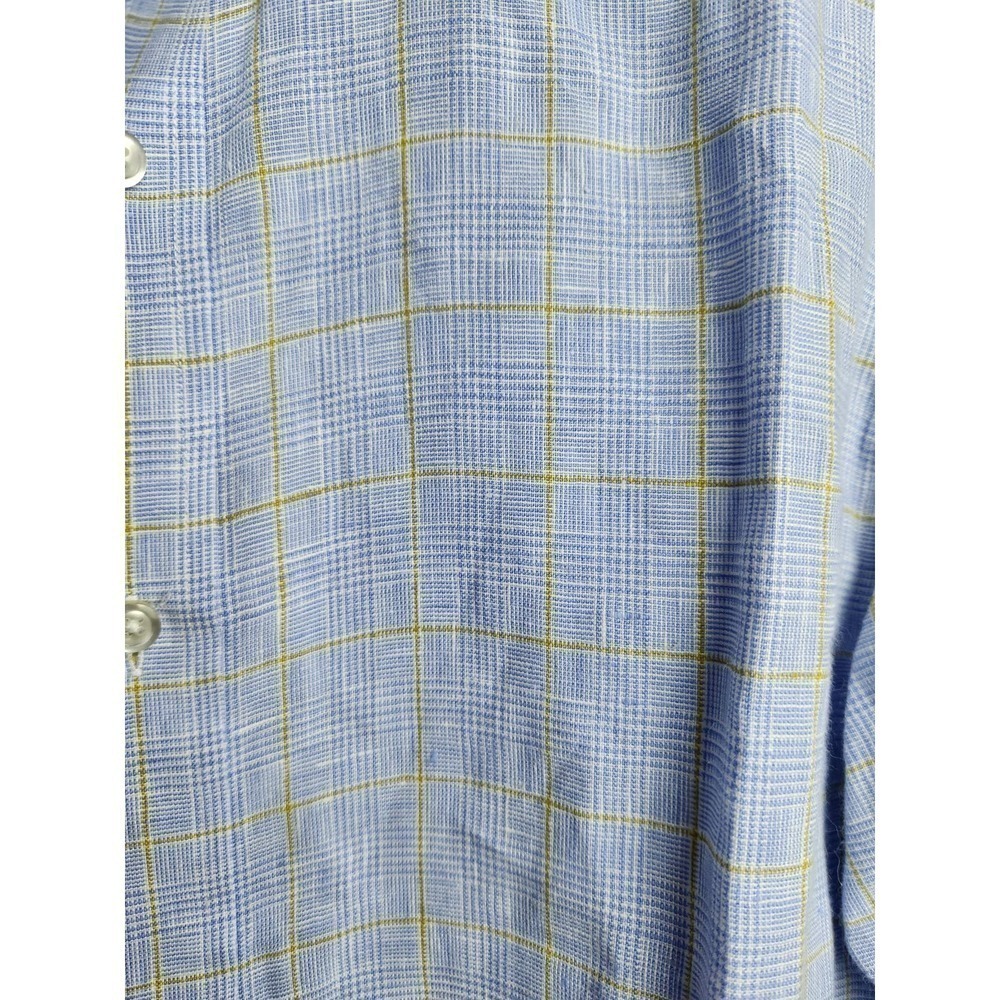 Lands End Baird McNutt Irish Linen Mens Button Up Sz 15.5/34 plaid beach summer - Picture 3 of 8